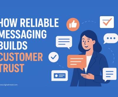 Boosting Customer Trust Through Reliable Messaging Strategies A modern flat-style digital illustration showing multiple communication channels like email, chat, and social media icons connecting to a central business symbol, representing trust, consistency, and reliable customer messaging.