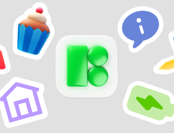 A collection of colorful 3D-style icons arranged around a central green Icons8 logo, including a red car, a blue cupcake, a purple home, a blue info bubble, a blue ruler with a yellow pencil, and a green battery icon, all on a light gray background.