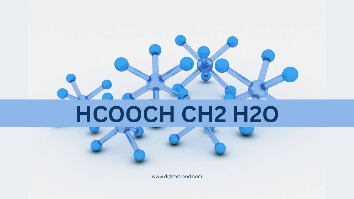 3D molecular structure background with text "HCOOCH CH2 H2O" highlighting the methyl formate hydrolysis reaction. Image from whatadigital.com
